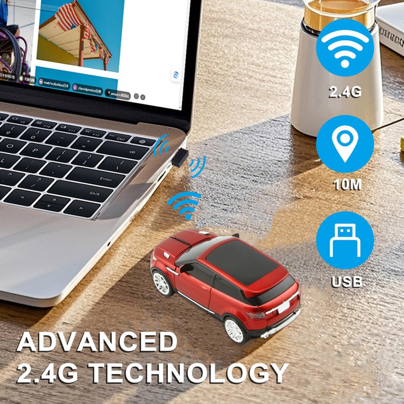 CHUYI Cool SUV Car Shaped Wireless Mouse 1600 DPI Optical Cordless Mice with USB Receiver for Office School Travel for PC Computer Laptop Gift (Red-1 Pack) - Image 2